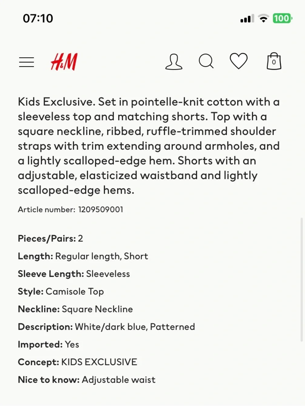 H&M black&white knit set cotton 8/9Y